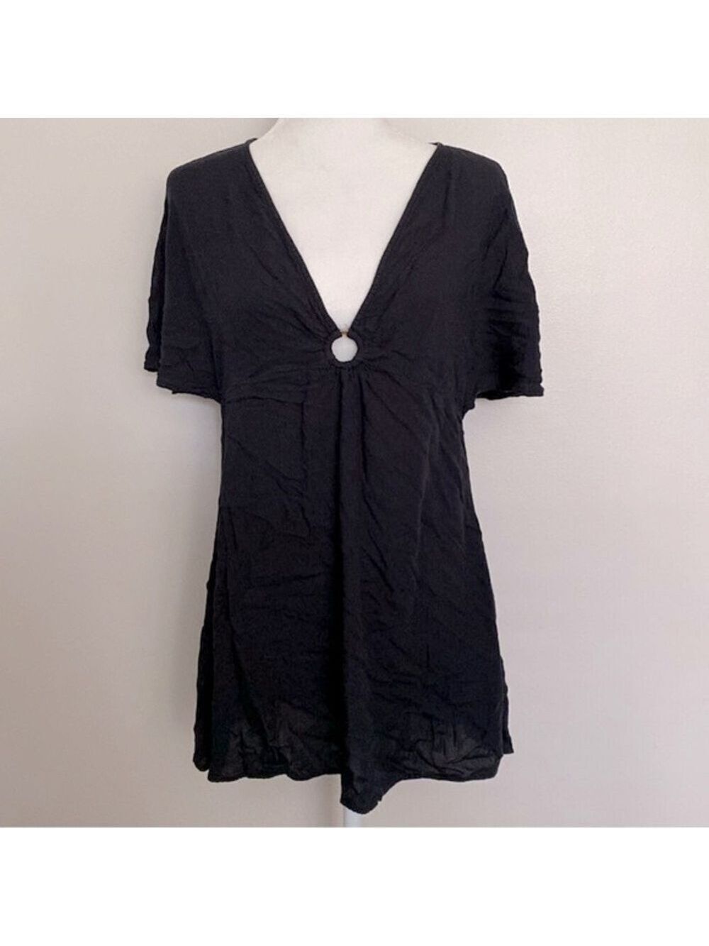 Roxy black plunge neck blouse or swim cover up